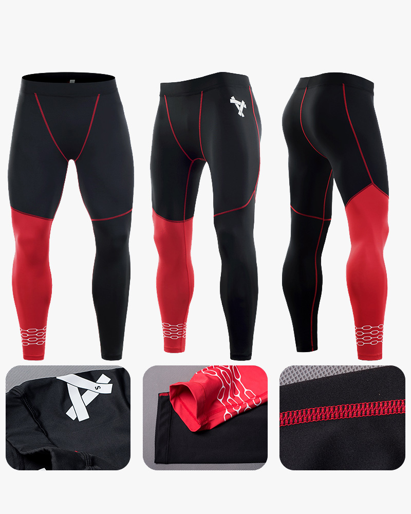 Men Splicing Color Compression Tights Leggings with Pocket 