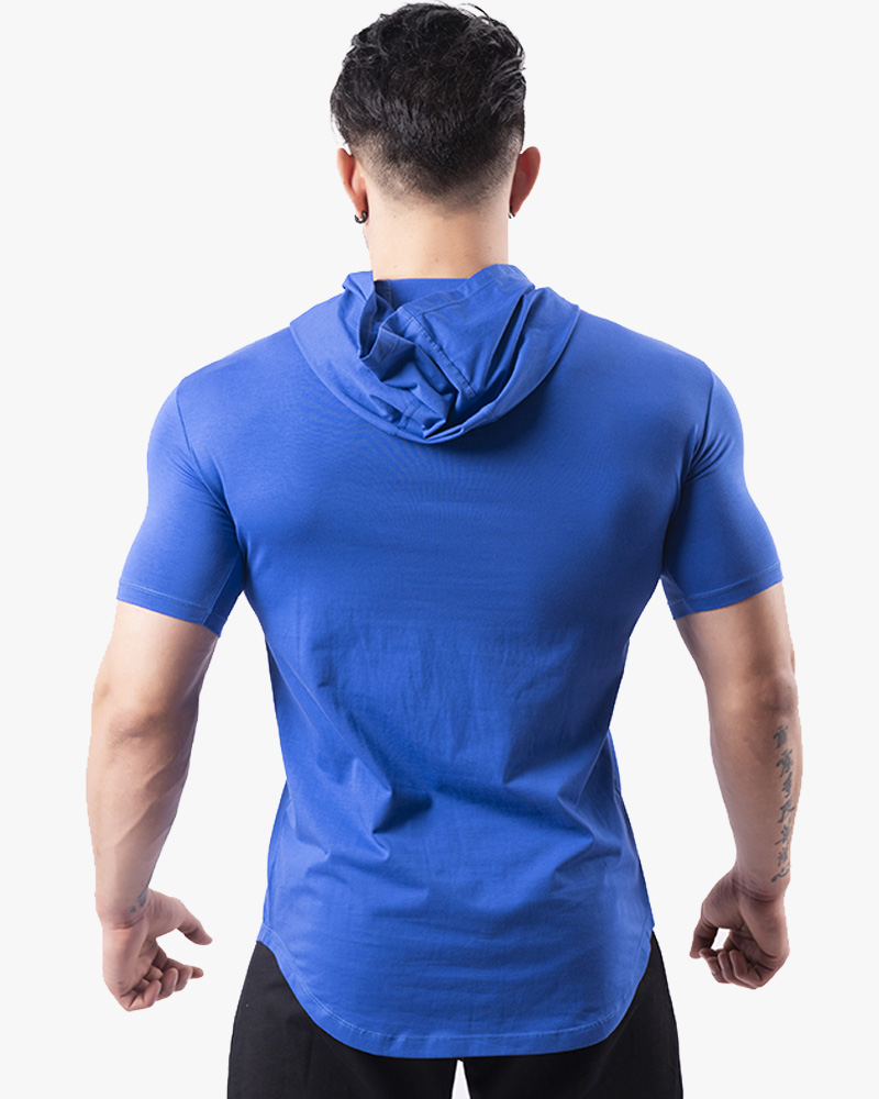  Men's hooded fitness suit short sleeved sport t shirts