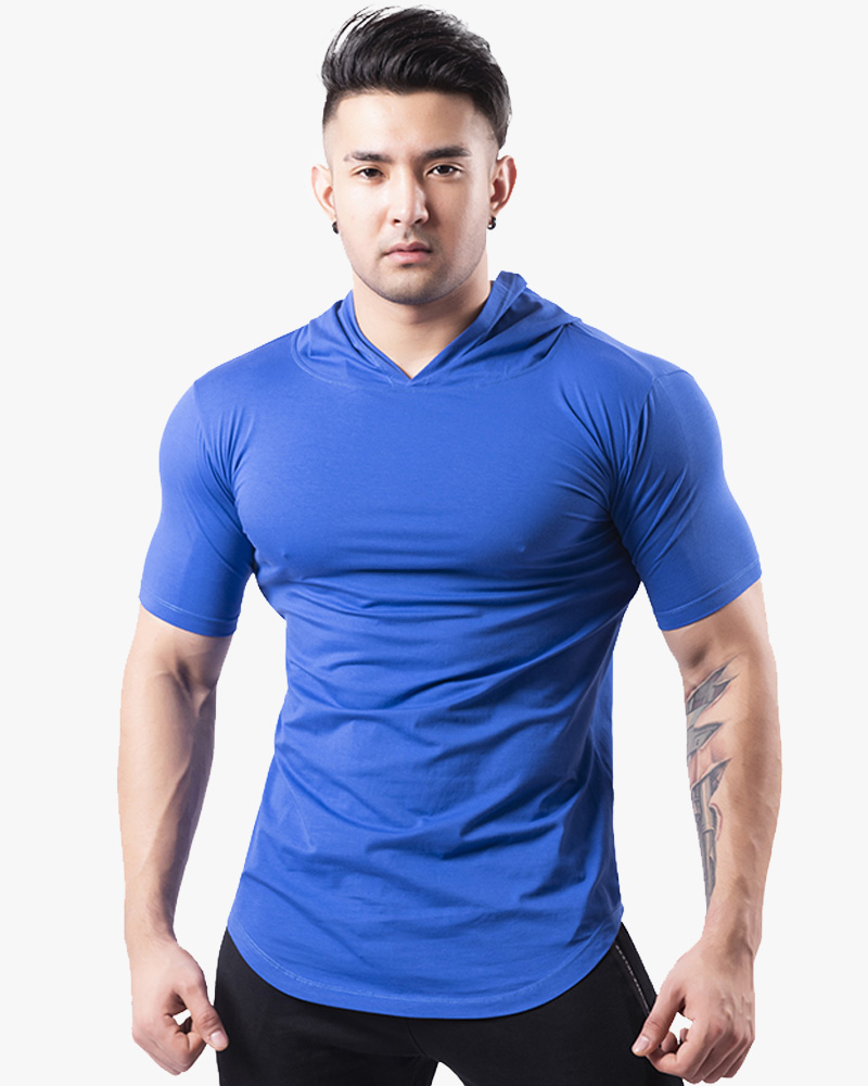  Men's hooded fitness suit short sleeved sport t shirts