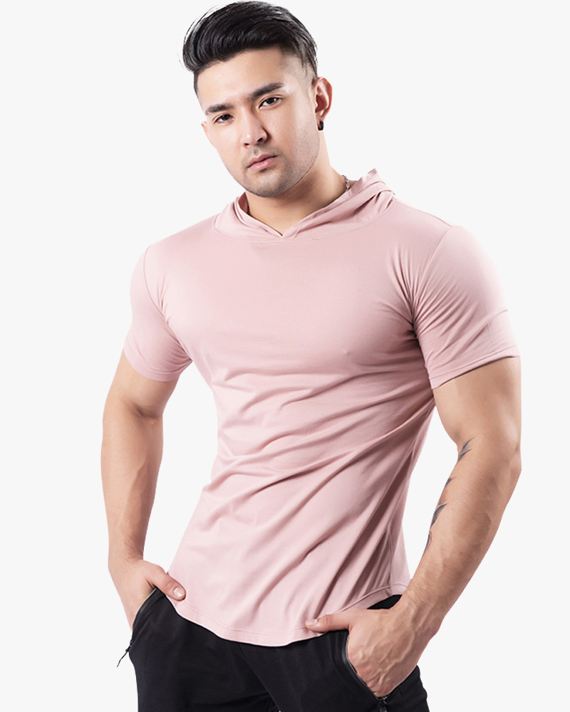  Men's hooded fitness suit short sleeved sport t shirts