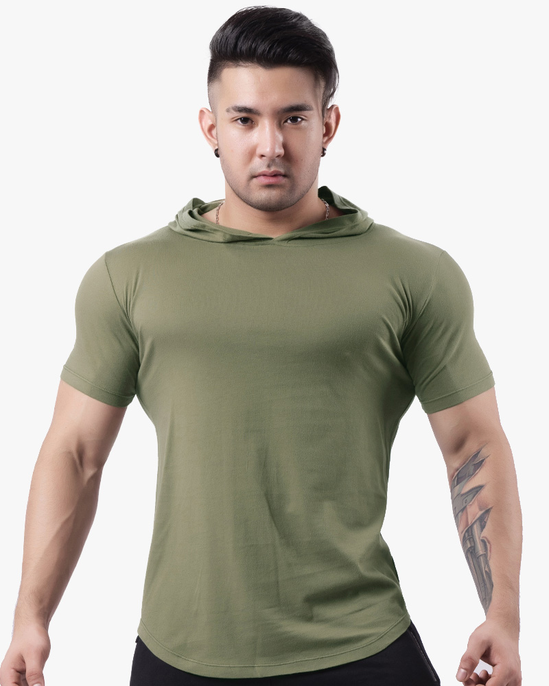  Men's hooded fitness suit short sleeved sport t shirts