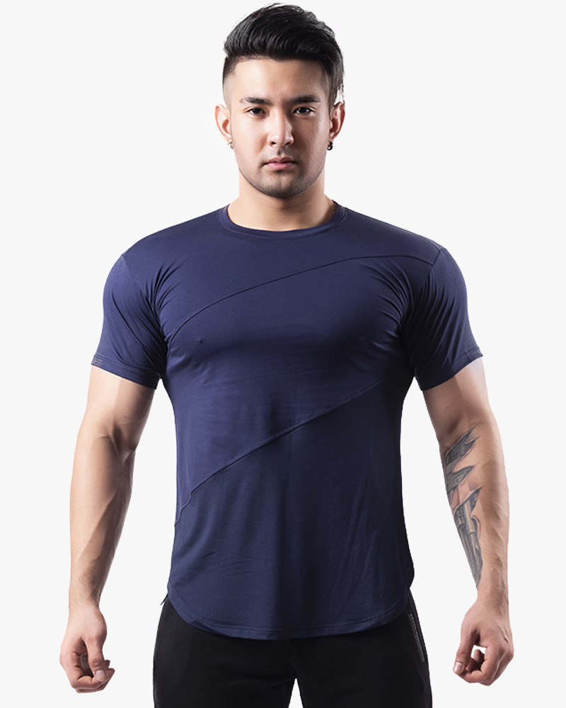 Solid Round short Sleeve Running Shirts Dry Fit Men