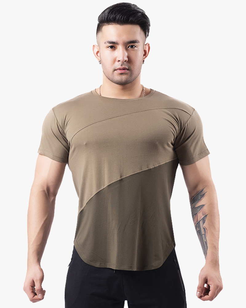 Solid Round short Sleeve Running Shirts Dry Fit Men