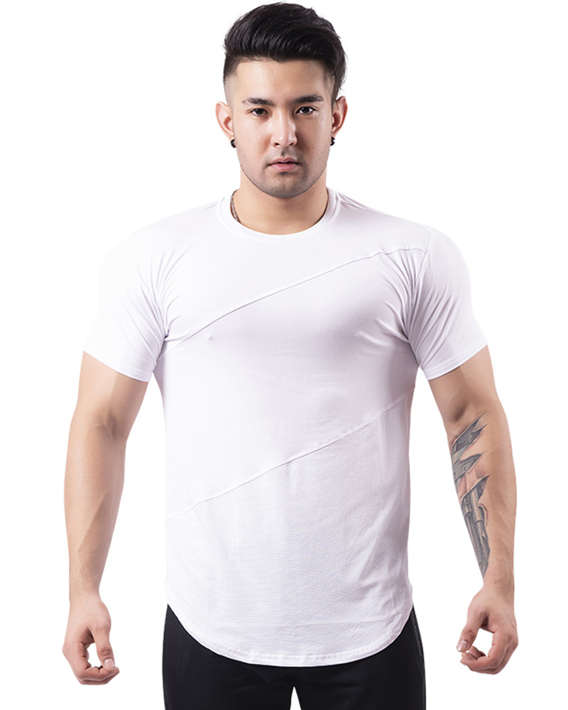 Solid Round short Sleeve Running Shirts Dry Fit Men