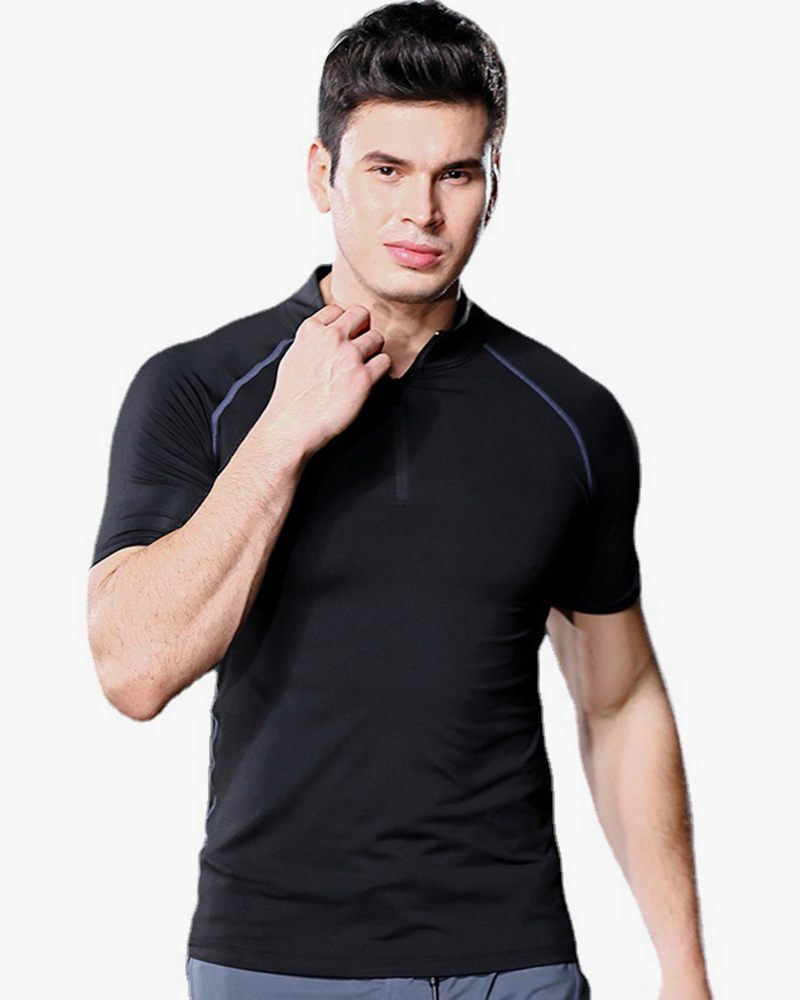 Quick dry zipper standing neck short sleeved tight fitting sportswear