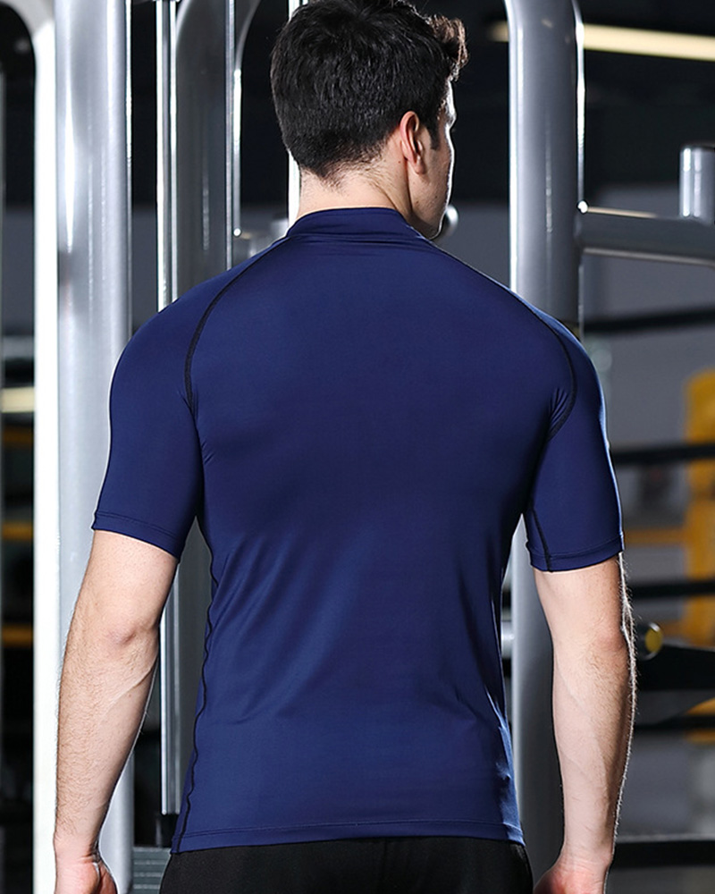 Quick dry zipper standing neck short sleeved tight fitting sportswear