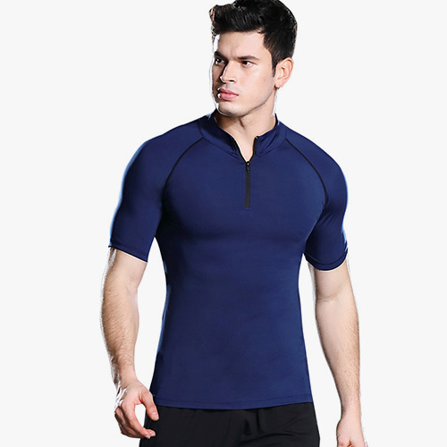 Quick dry zipper standing neck short sleeved tight fitting sportswear