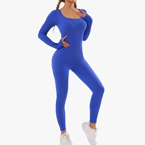 Custom Long Sleeve Sexy Yoga Jumpsuit for Women | Low-Cut Workout Set