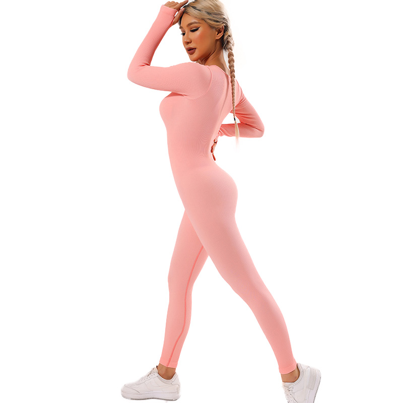Custom Long Sleeve Sexy Yoga Jumpsuit for Women | Low-Cut Workout Set