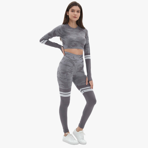 Custom logo 3-piece seamless camo sports bra and leggings set