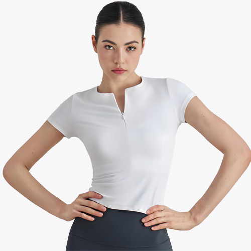 ‌Women's Half-Zip Round Neck Yoga Sport T-Shirt