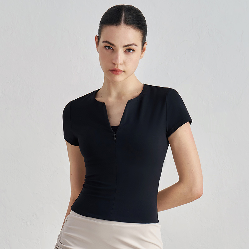 ‌Women's Half-Zip Round Neck Yoga Sport T-Shirt