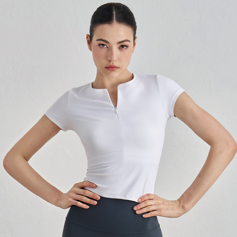 ‌Women's Half-Zip Round Neck Yoga Sport T-Shirt
