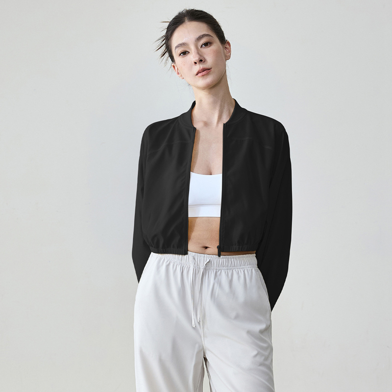 Lightweight Zip-Up Baseball Collar Cropped Sports Cardigan Jacket‌ For Ladies