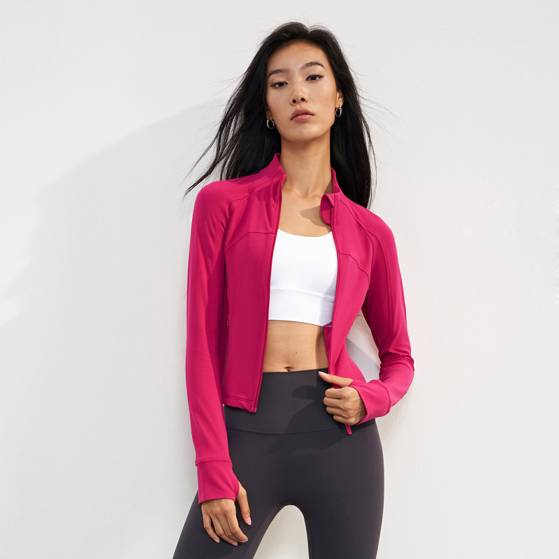 Women's Stand Collar Contrast-Panel Sports Jacket | High-Compression Workout Top | Breathable Yoga & Training Outerwear