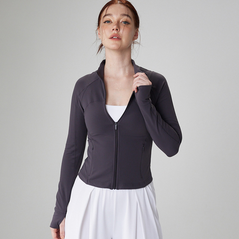 Women's Stand Collar Contrast-Panel Sports Jacket | High-Compression Workout Top | Breathable Yoga & Training Outerwear