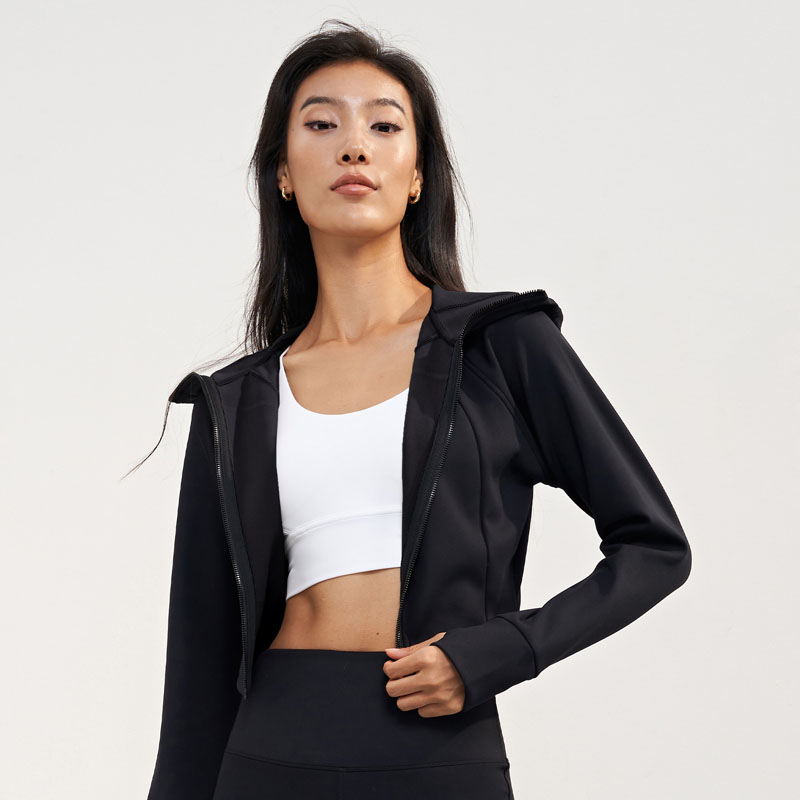 ‌Cropped Hooded Yoga Jacket - Windproof Thermal Workout Jacket for Fall & Winter for women