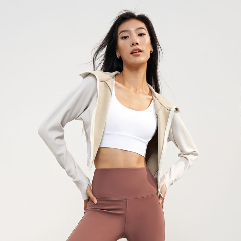 ‌Cropped Hooded Yoga Jacket - Windproof Thermal Workout Jacket for Fall & Winter for women